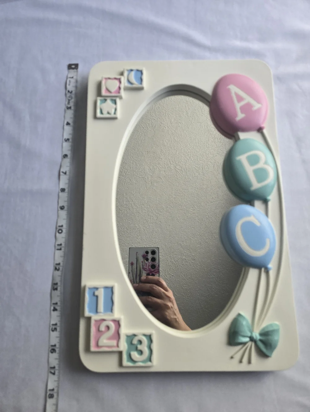 Vintage Homco Nursery Oval Wall Mirror ABC Blocks Balloons Bow‎ Pastel Colors
